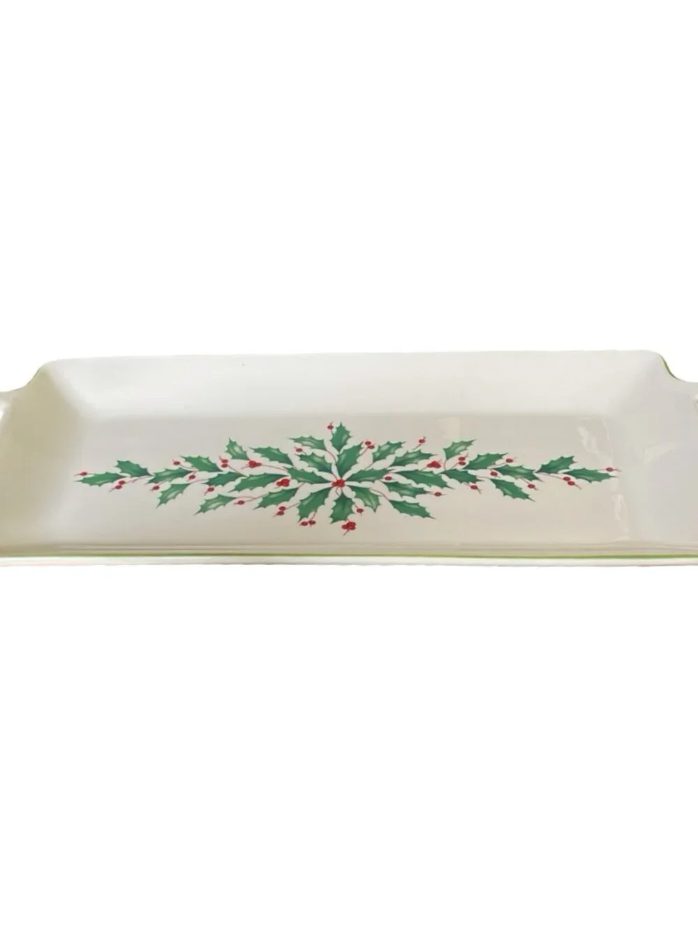 Lenox Holiday Ivory Christmas Porcelain Hors D'Oeuvres Serving Tray.